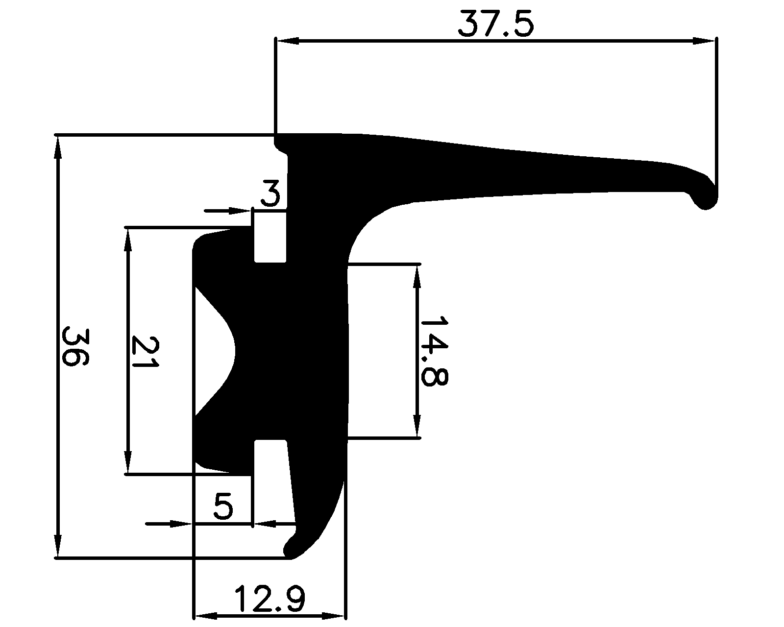 14130370KG - EPDM Gummi-Profile - Abdeckung und T-Profile