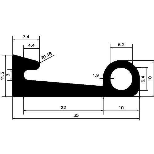 FN - G064 - EPDM gumiprofilok - Lobogó vagy 'P' alakú profilok