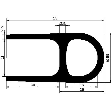 RT - G083 55×28 mm - EPDM gumiprofilok - Gördülő ajtó - ujjvédő profilok