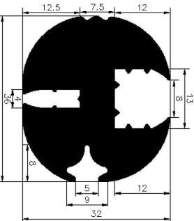 KL - G240 36×32 mm - rögzítő EPDM  profilok - Rögzítő és feszítő profilok