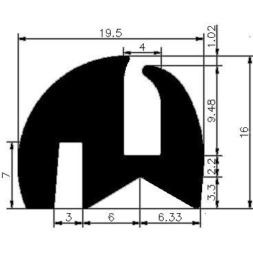 KL - G275 19,5×16 mm - EPDM-Befestigungsprofile - Klemmprofile / Befestigungs- und Dichtungsprofile