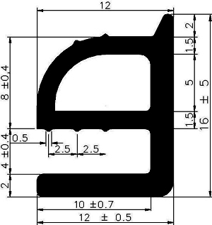 RT - G281 16×12 mm - EPDM gumiprofilok - Gördülő ajtó - ujjvédő profilok