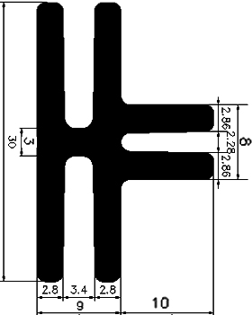 H - G314 30×19 mm - EPDM gumiprofilok - H alakú profilok