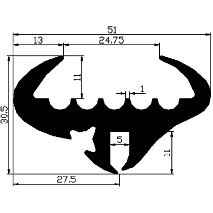 KL - G315 30,5×51 mm - rögzítő EPDM  profilok - Rögzítő és feszítő profilok