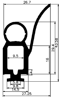 RT - G400 27,3×43,5 mm - EPDM-Kautschukprofile - Rolltor- und Fingerschutzprofile RT - G400 27,3×43,5 mm - EPDM-Kautschukprofile - Rolltor- und Fingerschutzprofile