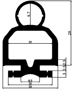 RT - G447 25×29 mm - EPDM-Kautschukprofile - Rolltor- und Fingerschutzprofile