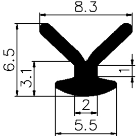 Z1 - G590 6,5×5,5 mm - Gummiprofile - Türscheiben- Fensterdichtungsprofile Z1 - G590 6,5×5,5 mm - Gummiprofile - Türscheiben- Fensterdichtungsprofile