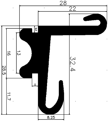 RT - G690 28×28,5 mm - EPDM-Kautschukprofile - Rolltor- und Fingerschutzprofile