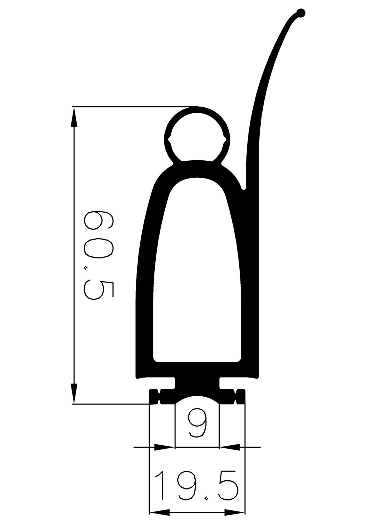 RT G397 60,5×50 mm - EPDM-Kautschukprofile - Rolltor- und Fingerschutzprofile
