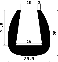 - TU1- 0734 1B= 25 m - Gummiprofile - unter 100 m lieferbar - U-Profile